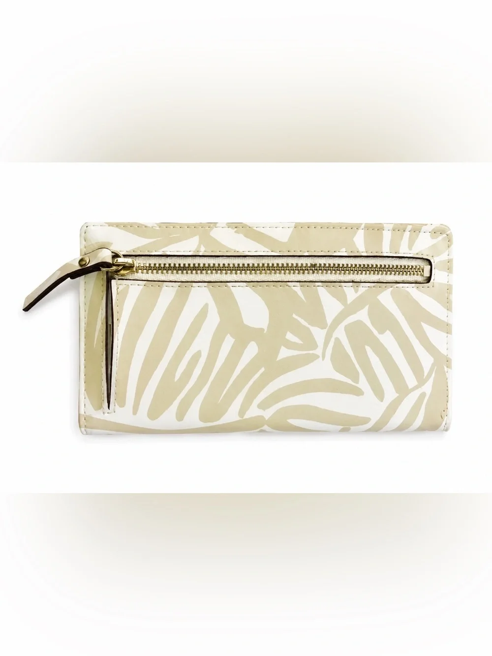 Kate Spade New York Stacy Palm Print Wallet Beige White Tropical Zip Wallet